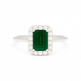 一 Gemstone Classic Ring Green Agate white Gold