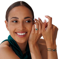 一 Gemstone Classic Ring Green Agate white Gold