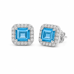 一 Gemstone Classic Earring Blue Topaz White Gold