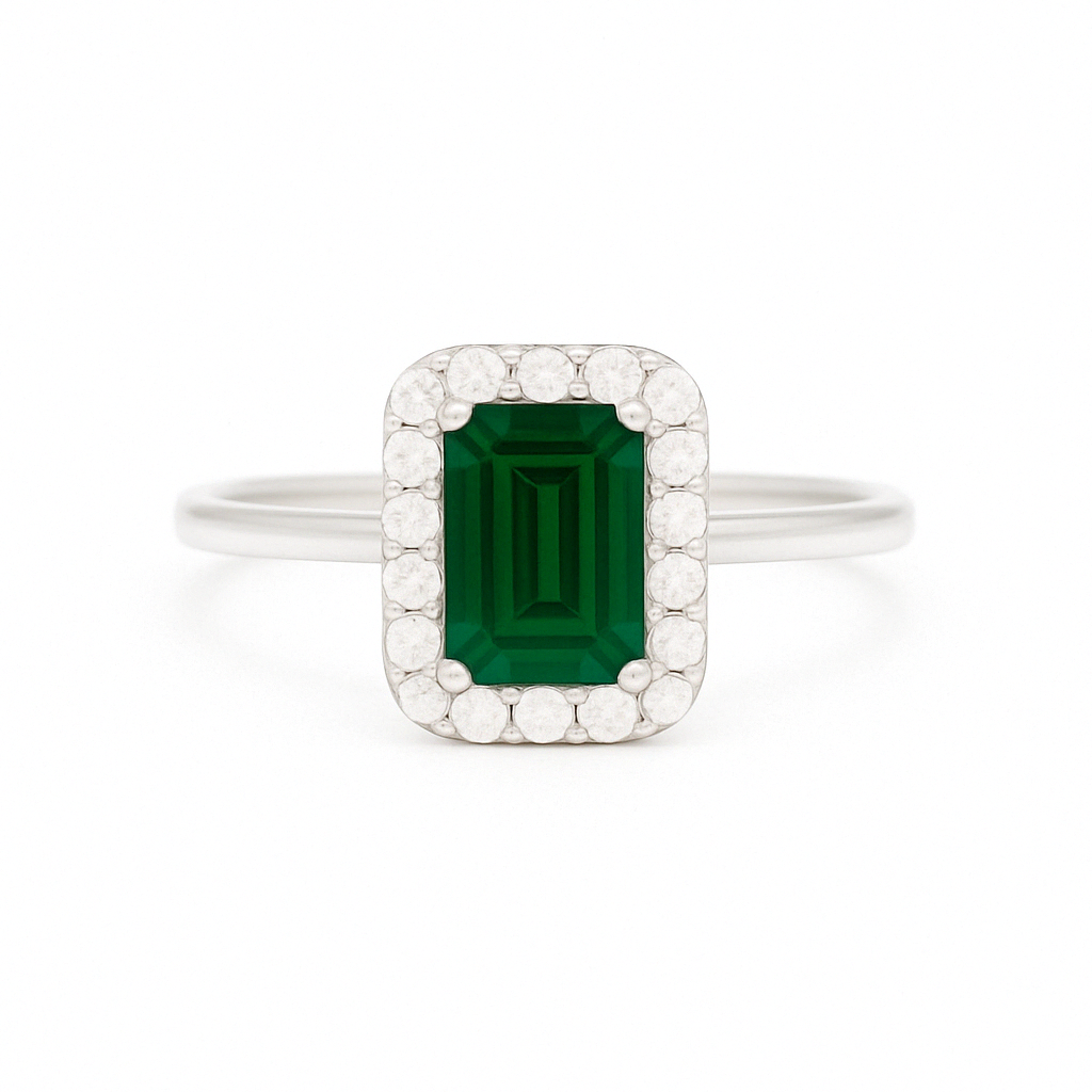 一'Ring Emerald-Cut' Green Agate white Gold