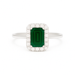 一'Ring Emerald-Cut' Green Agate white Gold