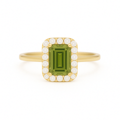 一'Ring Emerald-Cut' Olive Quartz Yellow Gold
