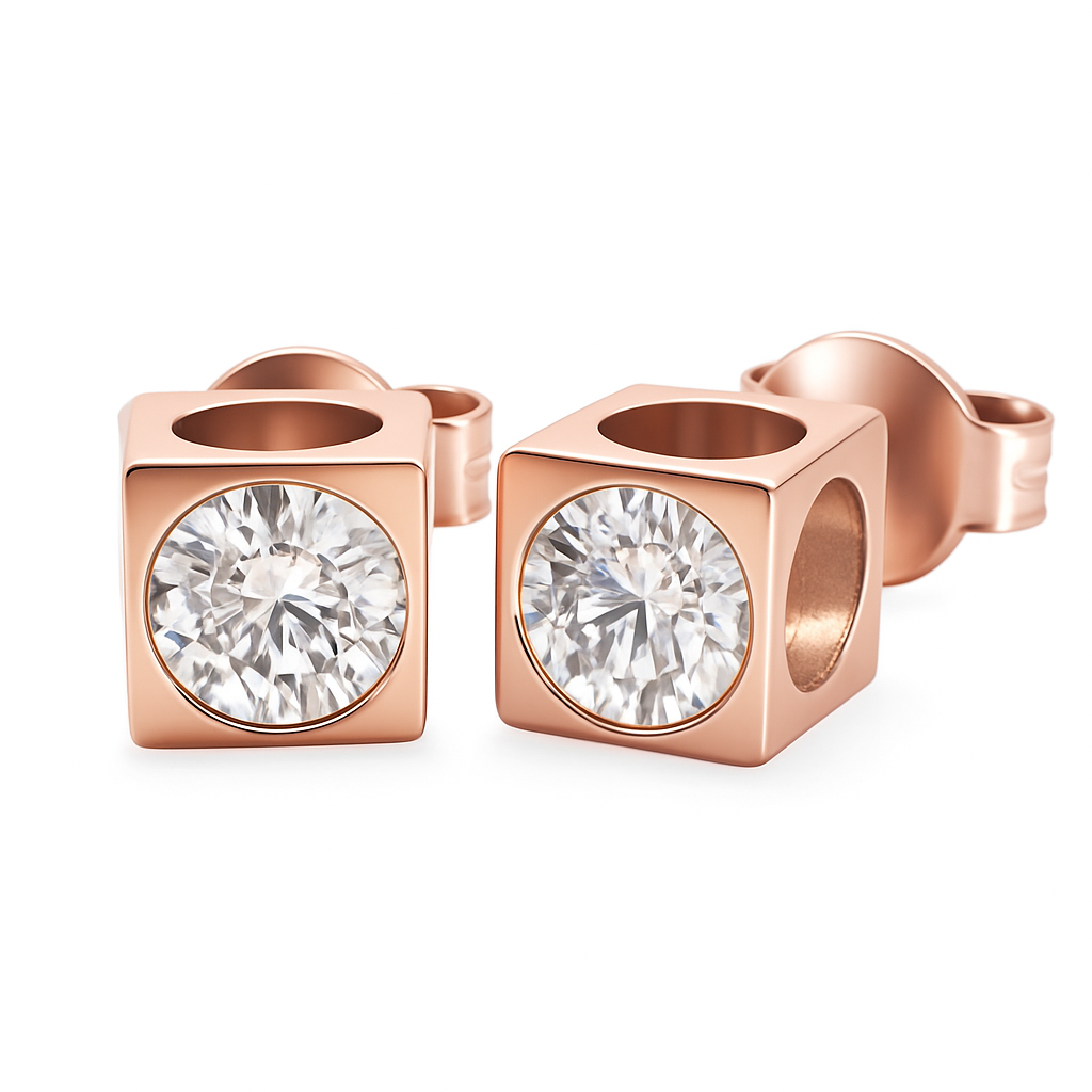 一 Cube Diamond Earring rose gold