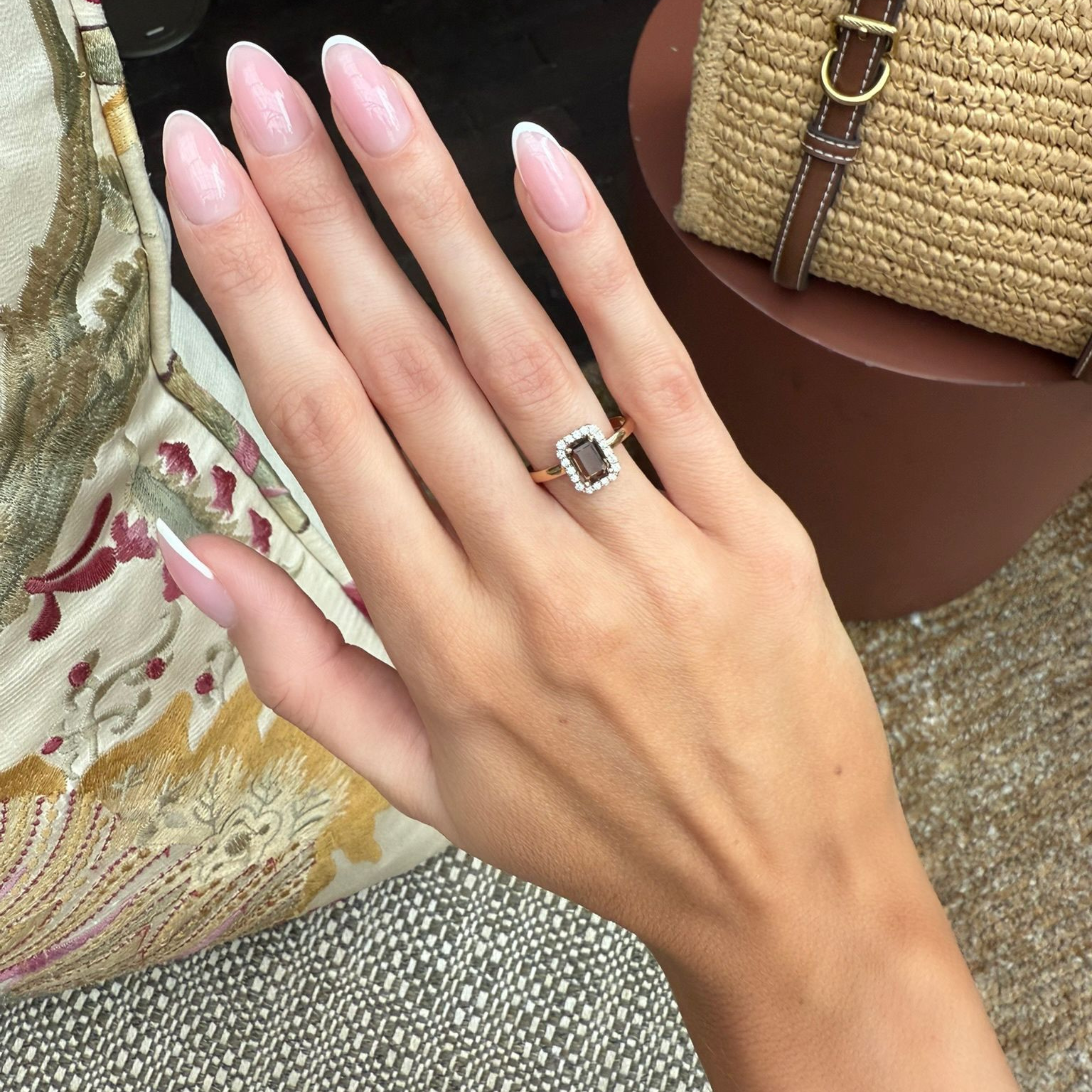 一'Ring Emerald-Cut' Smoky Quartz Rose Gold