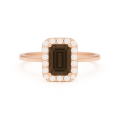 一'Ring Emerald-Cut' Smoky Quartz Rose Gold