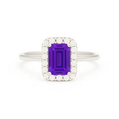 一'Ring Emerald-Cut' Amethist white Gold