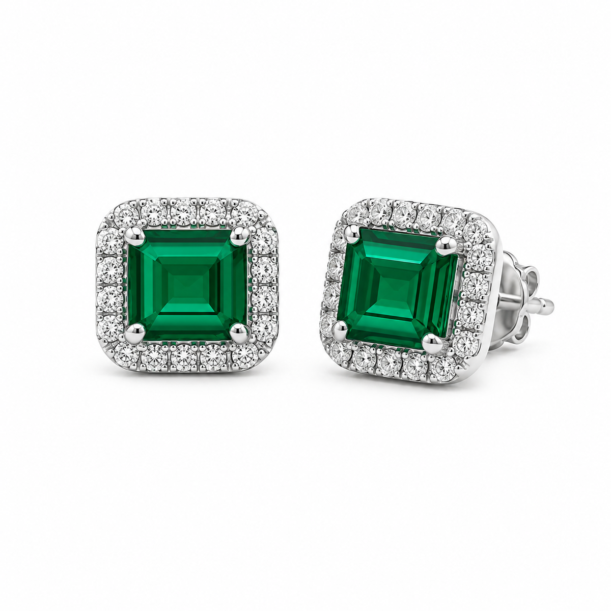 一 Gemstone Classic Earring Green Agate White Gold