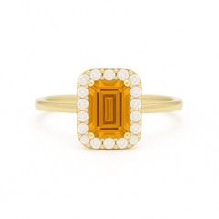 一'Ring Emerald-Cut' Citrine Yellow Gold
